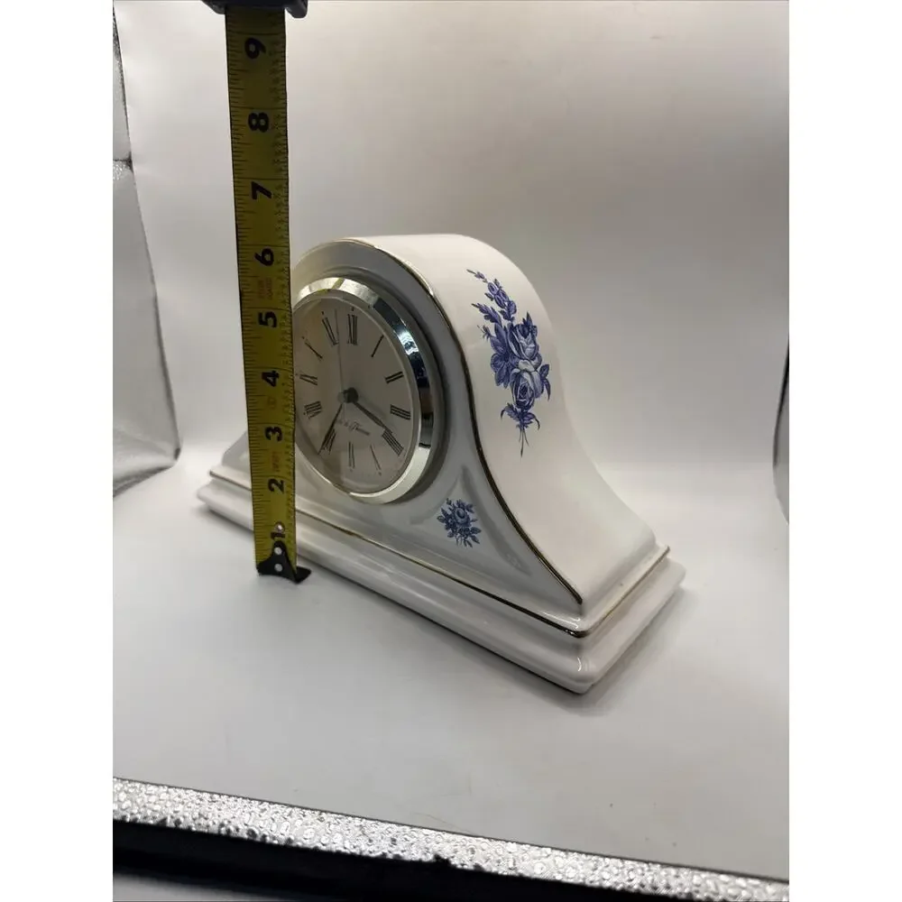 Seth Thomas Mantel Shelf Clock w/ Hornsea Pottery Porcelain Blue & White Case *